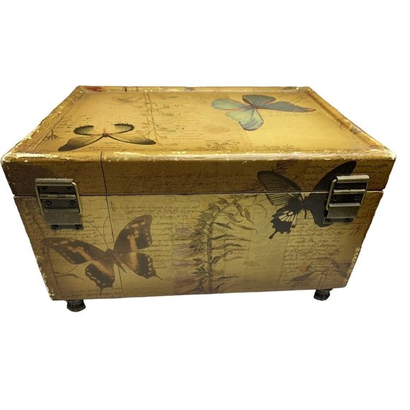 Decoupaged w/butterflies Wood Box with Drawer 10 1/2” x 7 1/4” x 6 1/2”Lined - Picture 11 of 12